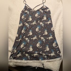 Modcloth Breakfast For Dinner Cat Print Nightgown with Lace Trim